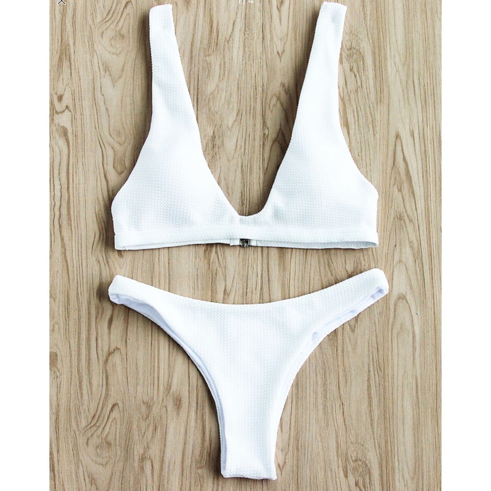 White Fuller Bust Top With High Leg Bikini Set